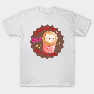 Cute Pocket  Lion with Courtesy Is Our Way of Life Text T-Shirt